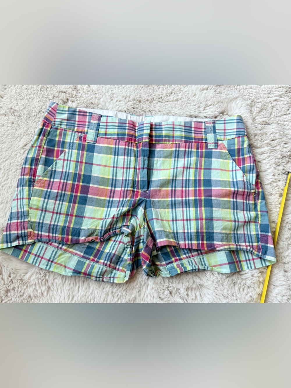 J. Crew Multicolor Plaid Cotton Shorts - Blue, Yellow, Pink